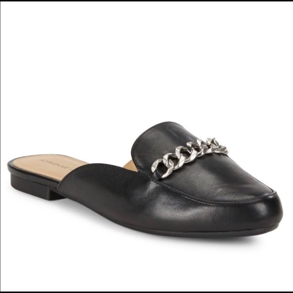 Adrienne Vittadini Womens Loafer SlipOn Chain Black Mule Almond Leather Davey 9 - Picture 1 of 9